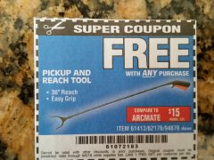 Harbor Freight FREE Coupon 36" PICKUP AND REACH TOOL Lot No. 94870/61413/62176 Expired: 9/6/18 - FWP