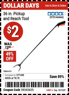 Harbor Freight Coupon 36 IN. PICKUP AND REACH TOOL Lot No. 61413 Valid Thru: 10/7/26 - $2