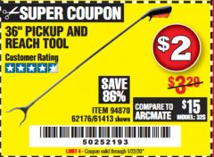 Harbor Freight Coupon 36" PICKUP AND REACH TOOL Lot No. 94870/61413/62176 Expired: 1/22/20 - $2