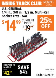 Harbor Freight ITC Coupon 1/4, 3/8, 1/2 IN MULTIRAIL SOCKET TRAY - METRIC Lot No. 70024 Expired: 10/28/21 - $14.99