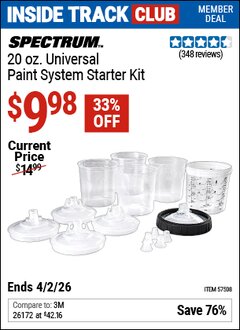 Harbor Freight Coupon SPECTRUM 20 OZ. UNIVERSAL PAINT SYSTEM STARTER KIT Lot No. 57508 Valid: 12/31/69 - 4/2/26 - $9.98
