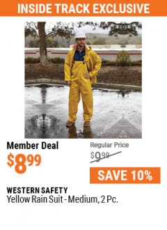 Harbor Freight Coupon WESTERN SAFETY YELLOW RAIN SUIT, MEDIUM, 2 PC. Lot No. 94877 Expired: 7/1/21 - $8.99