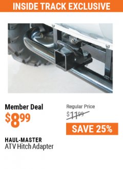 Harbor Freight ITC Coupon ATV HITCH ADAPTER Lot No. 65961 Expired: 7/29/21 - $8.99
