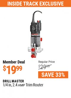Harbor Freight ITC Coupon 1/4 IN, 2.4 AMP TRIM ROUTER Lot No. 62659 Expired: 7/29/21 - $19.99