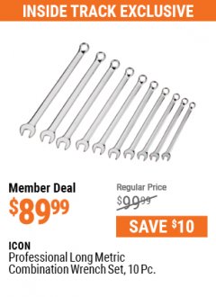 Harbor Freight ITC Coupon PROF LONG METRIC COMBINATION WRENCH SET, 10 PC. Lot No. 56611 Expired: 7/29/21 - $89.99