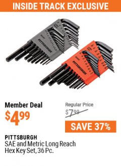 Harbor Freight Coupon 36 PIECE SAE/METRIC LONG REACH HEX KEY SET Lot No. 62171/94725 Expired: 7/1/21 - $4.99