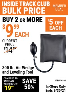 Harbor Freight ITC Coupon 300 LB. AIR WEDGE AND LEVELING TOOL Lot No. 56899 Expired: 9/30/21 - $9.99