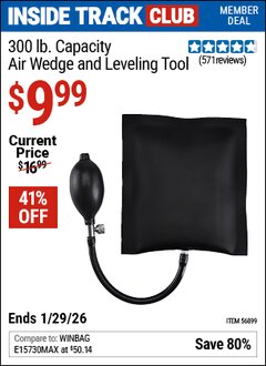 Harbor Freight ITC Coupon 300 LB. AIR WEDGE AND LEVELING TOOL Lot No. 56899 Valid Thru: 1/29/26 - $9.99