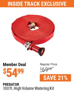 Harbor Freight ITC Coupon PREDATOR 100 FT. HIGH-VOLUME WATERING KIT WITH ADJUSTABLE SPRAY NOZZLE Lot No. 57222 Expired: 7/29/21 - $54.99
