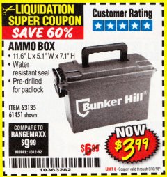 Harbor Freight Coupon AMMO BOX Lot No. 61451/63135 Expired: 6/30/18 - $3.99