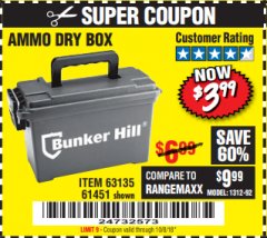 Harbor Freight Coupon AMMO BOX Lot No. 61451/63135 Expired: 10/8/18 - $3.99