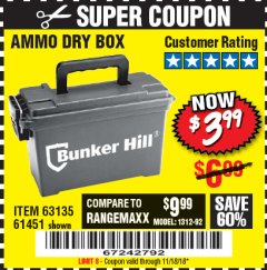 Harbor Freight Coupon AMMO BOX Lot No. 61451/63135 Expired: 11/18/18 - $3.99