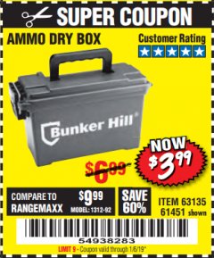 Harbor Freight Coupon BUNKER HILL SECURITY 0.30 CALIBER AMMO BOX Lot No. 63135 Expired: 1/16/19 - $3.99
