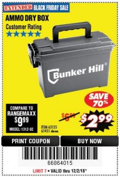 Harbor Freight Coupon BUNKER HILL SECURITY 0.30 CALIBER AMMO BOX Lot No. 63135 Expired: 12/2/18 - $2.99