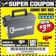 Harbor Freight Coupon AMMO BOX Lot No. 61451/63135 Expired: 4/1/19 - $3.99