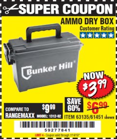 Harbor Freight Coupon AMMO BOX Lot No. 61451/63135 Expired: 7/14/19 - $3.99