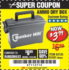 Harbor Freight Coupon BUNKER HILL SECURITY 0.30 CALIBER AMMO BOX Lot No. 63135 Expired: 10/3/19 - $3.99