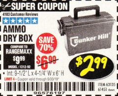 Harbor Freight Coupon BUNKER HILL SECURITY 0.30 CALIBER AMMO BOX Lot No. 63135 Expired: 6/30/19 - $2.99