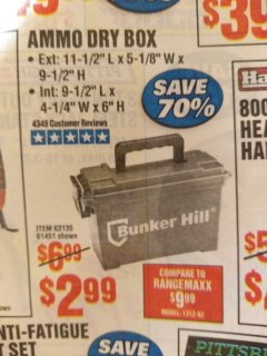 Harbor Freight Coupon BUNKER HILL SECURITY 0.30 CALIBER AMMO BOX Lot No. 63135 Expired: 8/7/19 - $2.99