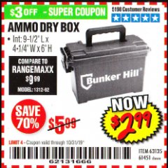 Harbor Freight Coupon AMMO BOX Lot No. 61451/63135 Expired: 10/31/19 - $2.99