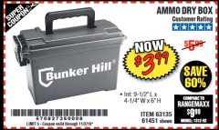 Harbor Freight Coupon BUNKER HILL SECURITY 0.30 CALIBER AMMO BOX Lot No. 63135 Expired: 11/2/19 - $3.99