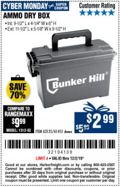 Harbor Freight Coupon BUNKER HILL SECURITY 0.30 CALIBER AMMO BOX Lot No. 63135 Expired: 12/1/19 - $2.99