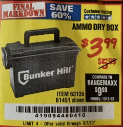 Harbor Freight Coupon AMMO BOX Lot No. 61451/63135 Expired: 3/7/20 - $3.99
