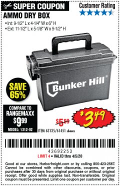Harbor Freight Coupon BUNKER HILL SECURITY 0.30 CALIBER AMMO BOX Lot No. 63135 Expired: 6/30/20 - $3.49