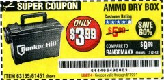 Harbor Freight Coupon BUNKER HILL SECURITY 0.30 CALIBER AMMO BOX Lot No. 63135 Expired: 6/30/20 - $3.99