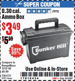 Harbor Freight Coupon AMMO BOX Lot No. 61451/63135 Expired: 9/13/20 - $3.49