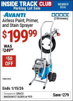 Harbor Freight ITC Coupon AVANTI AIRLESS PAINT, PRIMER, AND STAIN SPRAYER Lot No. 57042 Expired: 1/15/26 - $199.99