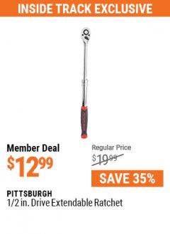 Harbor Freight Coupon 1/2" DRIVE EXTENDABLE RATCHET Lot No. 61711/62311 Expired: 7/1/21 - $12.99