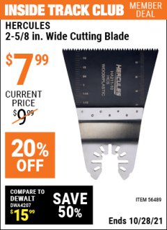 Harbor Freight ITC Coupon 2-5/8 IN. WIDE CUTTING BLADE Lot No. 56489 Expired: 10/28/21 - $7.99