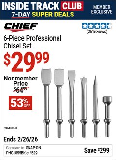 Harbor Freight ITC Coupon CHIEF PROFESSIONAL AIR HAMMER CHISEL SET, 6-PIECE Lot No. 56541 Expired: 2/26/26 - $29.99