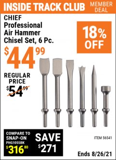 Harbor Freight ITC Coupon CHIEF PROFESSIONAL AIR HAMMER CHISEL SET, 6 PC. Lot No. 56541 Expired: 8/26/21 - $44.99