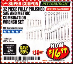 Harbor Freight Coupon 32 PIECE FULLY POLISHED SAE & METRIC COMBINATION WRENCH SET Lot No. 68854/61261 Expired: 3/31/20 - $16.99