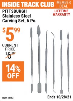 Harbor Freight ITC Coupon STAINLESS STEEL CARVING SET, 6 PC. Lot No. 34152 Expired: 10/28/21 - $5.99