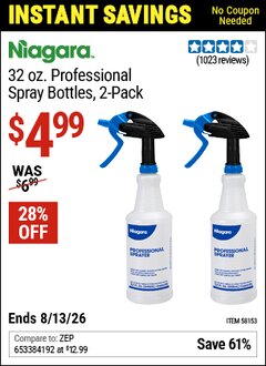 Harbor Freight Coupon NIAGARA 32 OZ. PROFESSIONAL SPRAY BOTTLES, 2-PACK Lot No. 58153 Valid Thru: 6/13/26 - $4.99