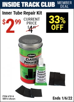 Harbor Freight ITC Coupon INNER TUBE REPAIR KIT Lot No. 47614 Expired: 1/6/22 - $2.99