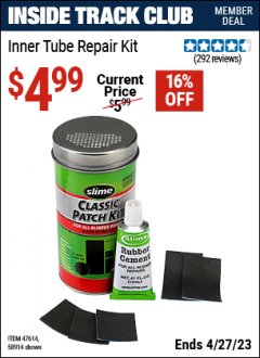 Harbor Freight ITC Coupon INNER TUBE REPAIR KIT Lot No. 47614 Expired: 4/27/23 - $4.99