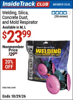 Harbor Freight ITC Coupon GERSON WELDING, SILICA, CONCRETE DUST & MOLD RESPIRATOR Lot No. 56987 Valid Thru: 10/29/26 - $23.99