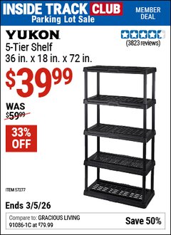 Harbor Freight ITC Coupon YUKON 5-TIER SHELF, 36 IN. X 18 IN. X 72 IN. Lot No. 57277 Expired: 3/5/26 - $39.99