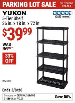Harbor Freight Coupon YUKON 5-TIER SHELF, 36 IN. X 18 IN. X 72 IN. Lot No. 57277 Expired: 3/8/26 - $39.99