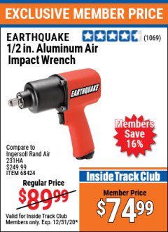 Harbor Freight ITC Coupon 1/2" INDUSTRIAL QUALITY SUPER HIGH TORQUE IMPACT WRENCH Lot No. 62627/68424 Expired: 12/31/20 - $74.99