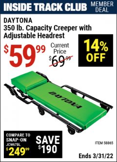 Harbor Freight ITC Coupon 350 LB. CAPACITY CREEPER WITH ADJUSTABLE HEADREST Lot No. 58865 Expired: 1/31/22 - $59.99