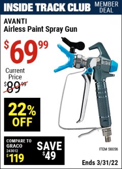 Harbor Freight ITC Coupon AVANTI AIRLESS PAINT SPRAY GUN Lot No. 58056 Expired: 3/31/22 - $69.99