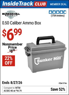 Harbor Freight ITC Coupon BUNKER HILL SECURITY 0.50 CALIBER AMMO BOX Lot No. 57766 Valid Thru: 8/27/26 - $6.99