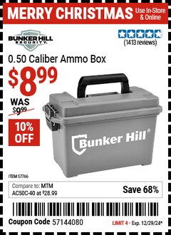 Harbor Freight Coupon BUNKER HILL SECURITY 0.50 CALIBER AMMO BOX Lot No. 57766 Expired: 12/29/24 - $8.99