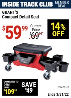 Harbor Freight ITC Coupon GRANT'S COMPACT DETAIL SEAT Lot No. 57317 Expired: 3/31/22 - $59.99