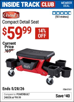 Harbor Freight Coupon GRANT'S COMPACT DETAIL SEAT Lot No. 57317 Valid: 12/31/69 - 5/28/26 - $59.99